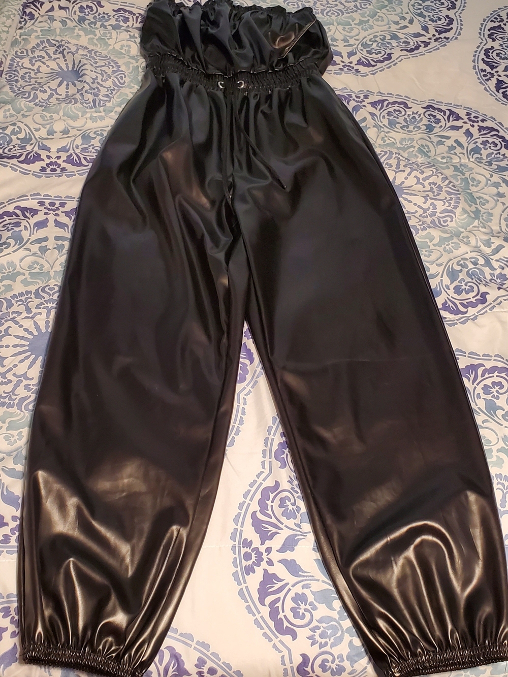 Black Faux Leather Jumpsuit - Riley & James